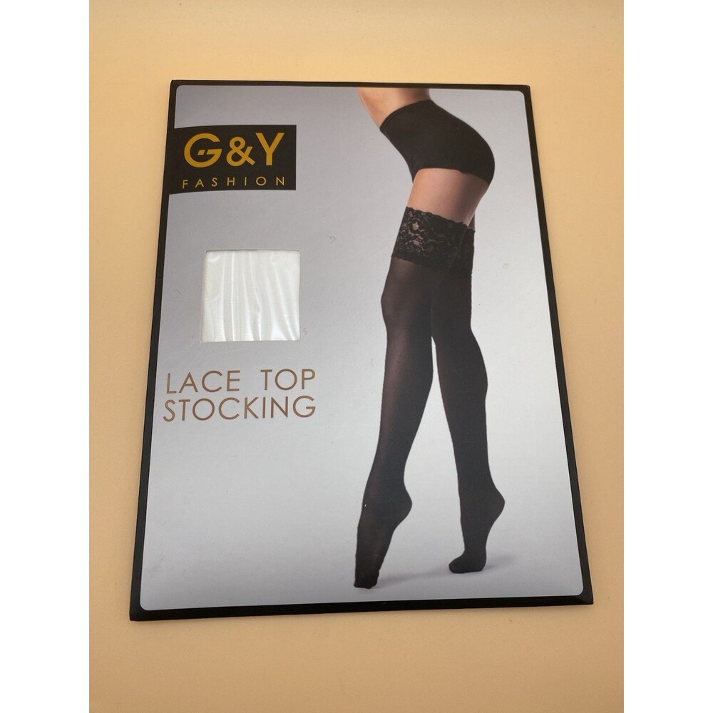 G&Y Fashion WHITE Thigh High Stockings Size L 15D Silicone Stay Up NWT
